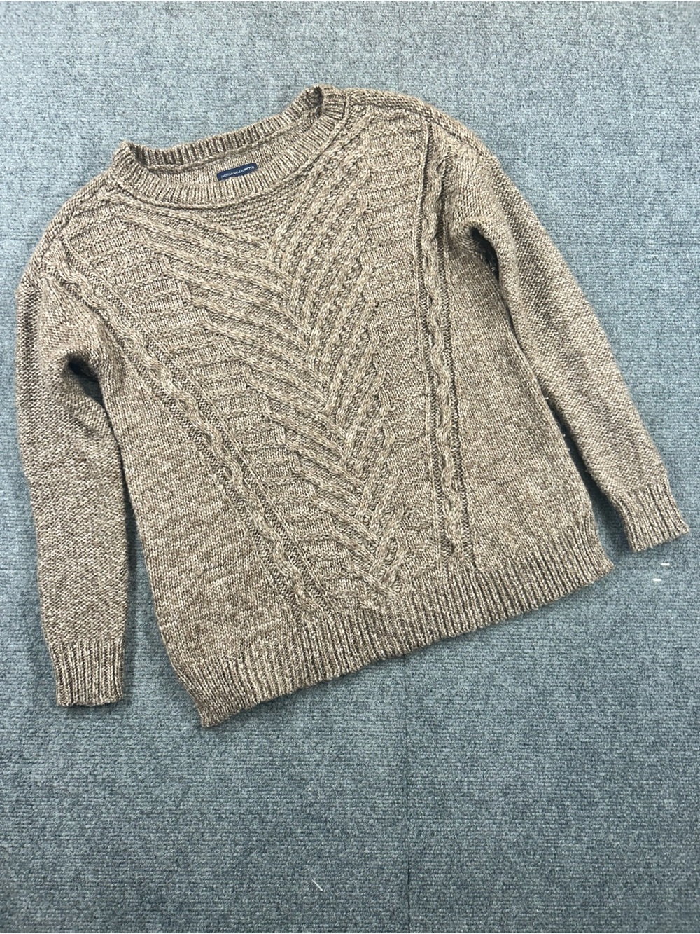 American Eagle Outfitters Brown Cable Knit Crewneck Sweater